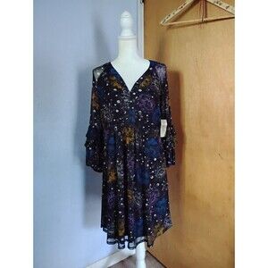 Anthropologie Figueroa & Flower Dark Floral Whimsigoth Ruffle Dress Size Large